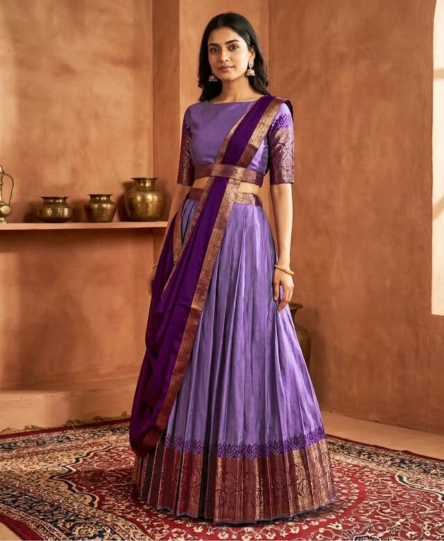 Regal Lilac & Wine Kanjivaram Silk Lehenga Set - Rajshri Fashions Sowcarpet Chennai